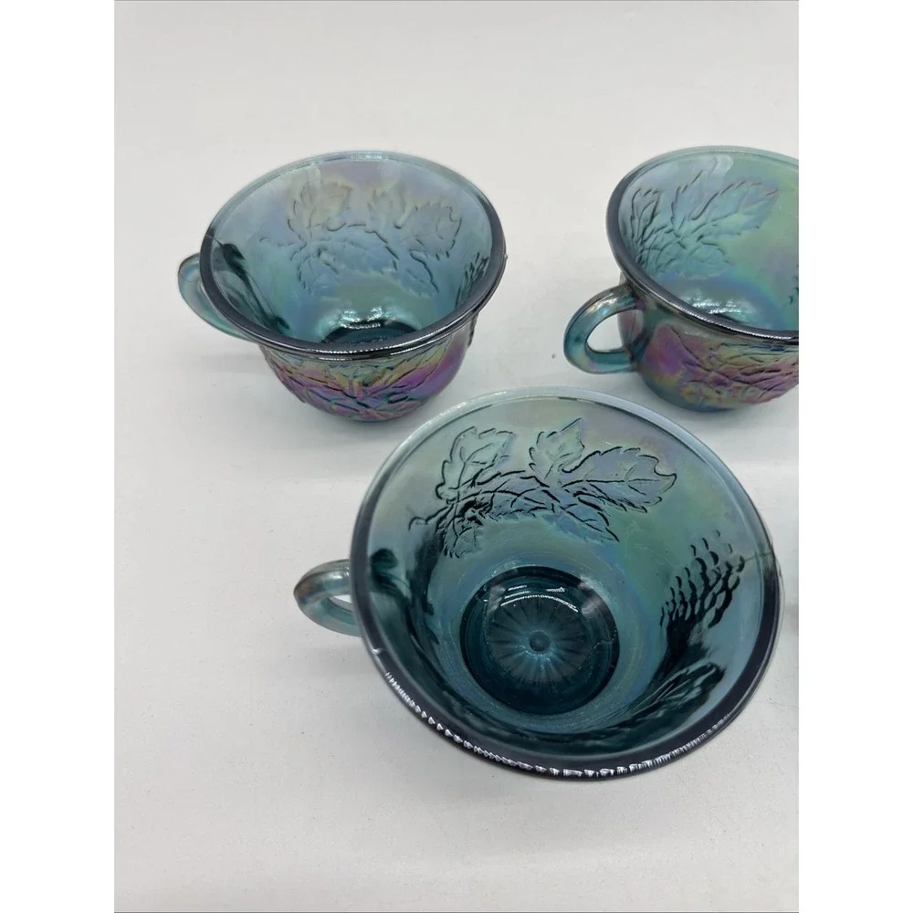 Vintage Carnival Glass Harvest Grape Design Tea Cups Set of 5